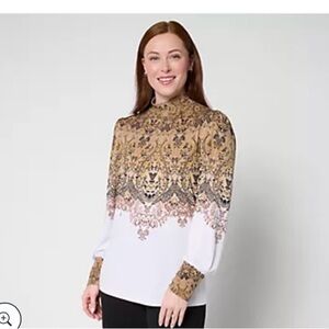 Susan Graver Gold and White Patterned Blouse
